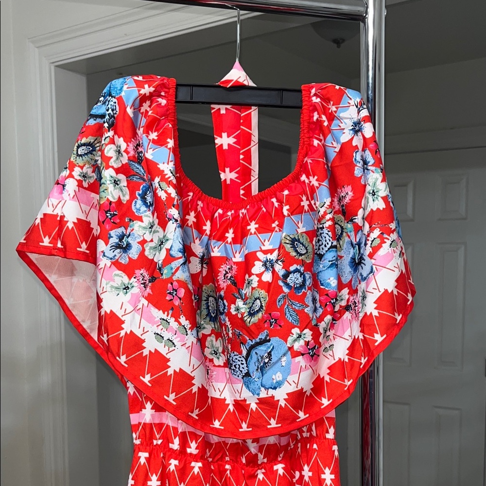 Floral Red and Blue Dress
